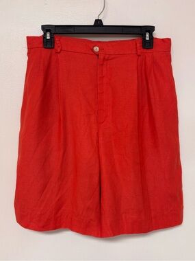 Vtg Vinci 100% linen orange shorts coastal grandma old money resort preppy